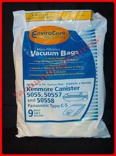 EnviroCare Replacement Anti-Allergen Vacuum Bags for Kenmore Canister Type C or Q 50555, 50558, 50557 and Panasonic Type C-5 9 pack