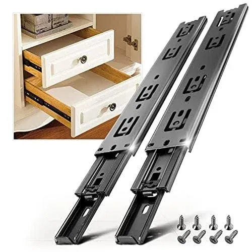 AOLISHENG 5 Pair Full Extension Drawer Slides Rails 10 12 14 16 18 20 22 24 Inch 100 LB Load Capacity Side Mount Ball Bearing Metal Dresser Runner File Cabinet Trash Can Slider Kitchen Glide Black