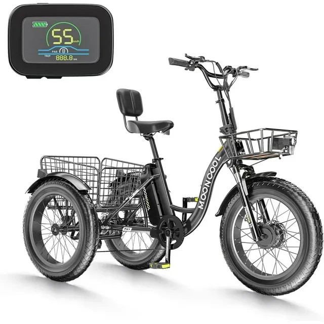 MOONCOOL 24"/26" 7 Speed Electric Tricycle, 350W 36V Electric Trike Motorized Three Wheel Electric Bicycle for Adults with Large Basket