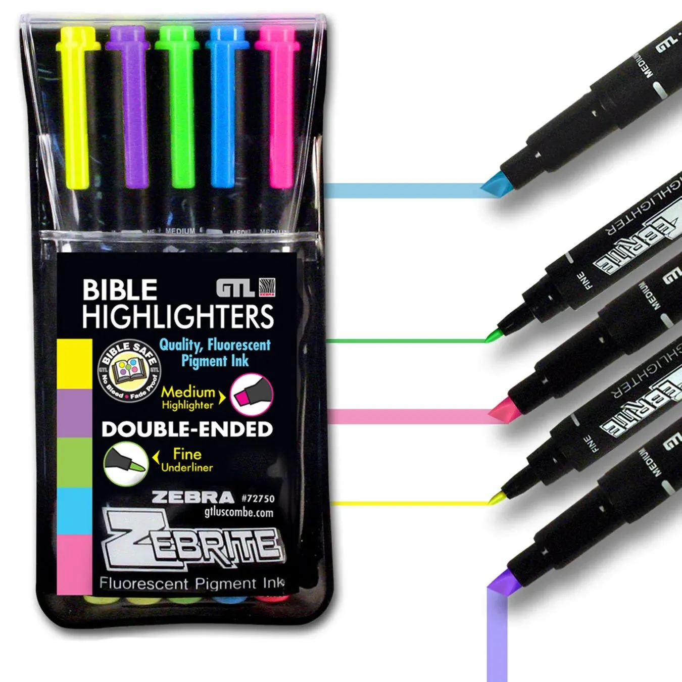 , Inc. Zebrite Double Ended Bible Highlighter Set | No Bleed Pigmented Ink, N...