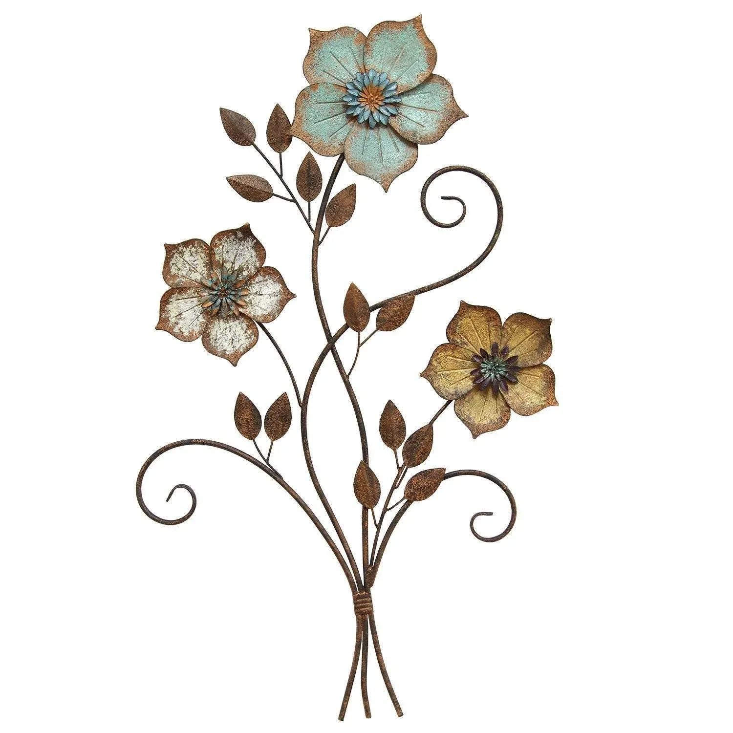 Stratton Home Decor S02369 Tricolor Flower Wall Decor, 19.25 W x 1.50 D x 30.00 H, Multi