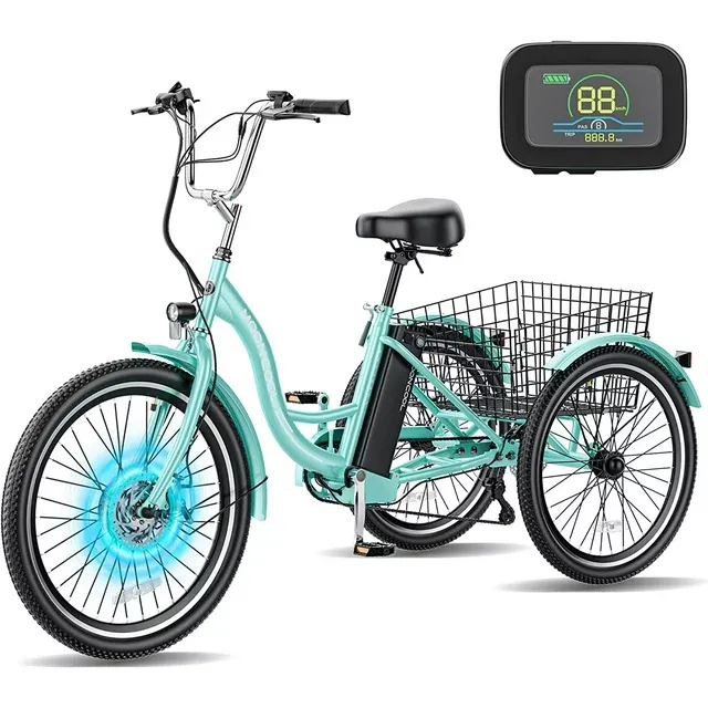 MOONCOOL 24"/26" 7 Speed Electric Tricycle, 350W 36V Electric Trike Motorized Three Wheel Electric Bicycle for Adults with Large Basket