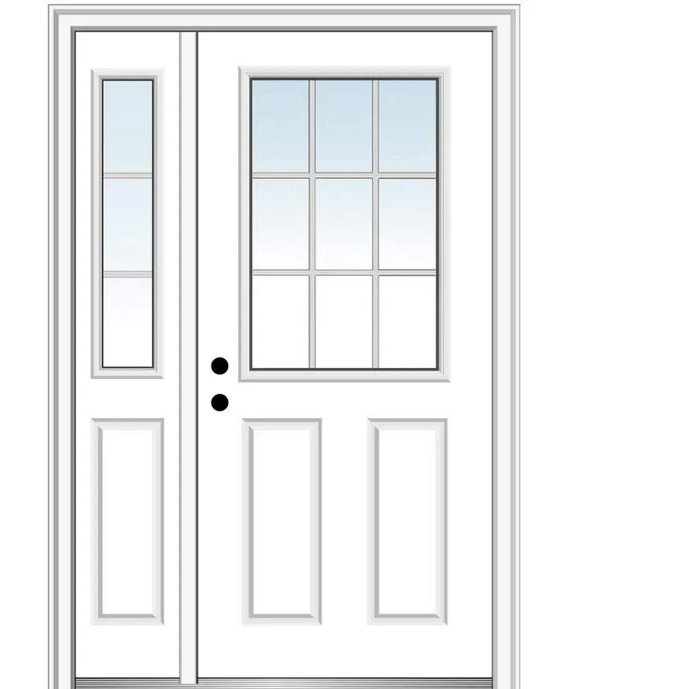 51 in. x 81.75 in. Internal Grilles Left Hand 1/2 Lite 2-Panel Classic Primed Steel Prehung Front Door with Sidelite