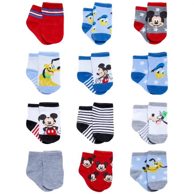 Disney Baby Boys’ Socks - 12 Pack Mickey Mouse, Winnie The Pooh, Lion King, Toy Story (Newborn/Infant)