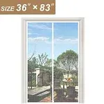 Yotache White Mesh Door Screen with Magnets Fits Door Size 36 x 83, Screen Size 38" x 84" with Full Frame Hook&Loop Strip and Special Windproof Hasp