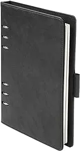 Oxford 6-Ring Professional Notebook, 7 x 9 Inch, Refillable Notebook, Writing Journal, Ivory Paper, 100 Sheets, Black Faux Leather Cover (90004)