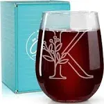 On The Rox Drinks Monogrammed Gifts for Women and Men - Letter A-Z Initial Engraved Monogram Stemless Wine Glass - 17 oz Personalized Wine Gifts for