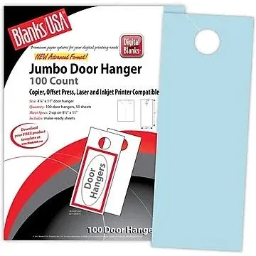 Blanks/USA 4.25" x 11" Door Hanger on 8.5" x 11", 67 lb. Bristol Cover, 100/Pack