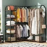 Tribesigns L Corner Garment Rack with Storage Shelves and Hanging Rod Bedroom