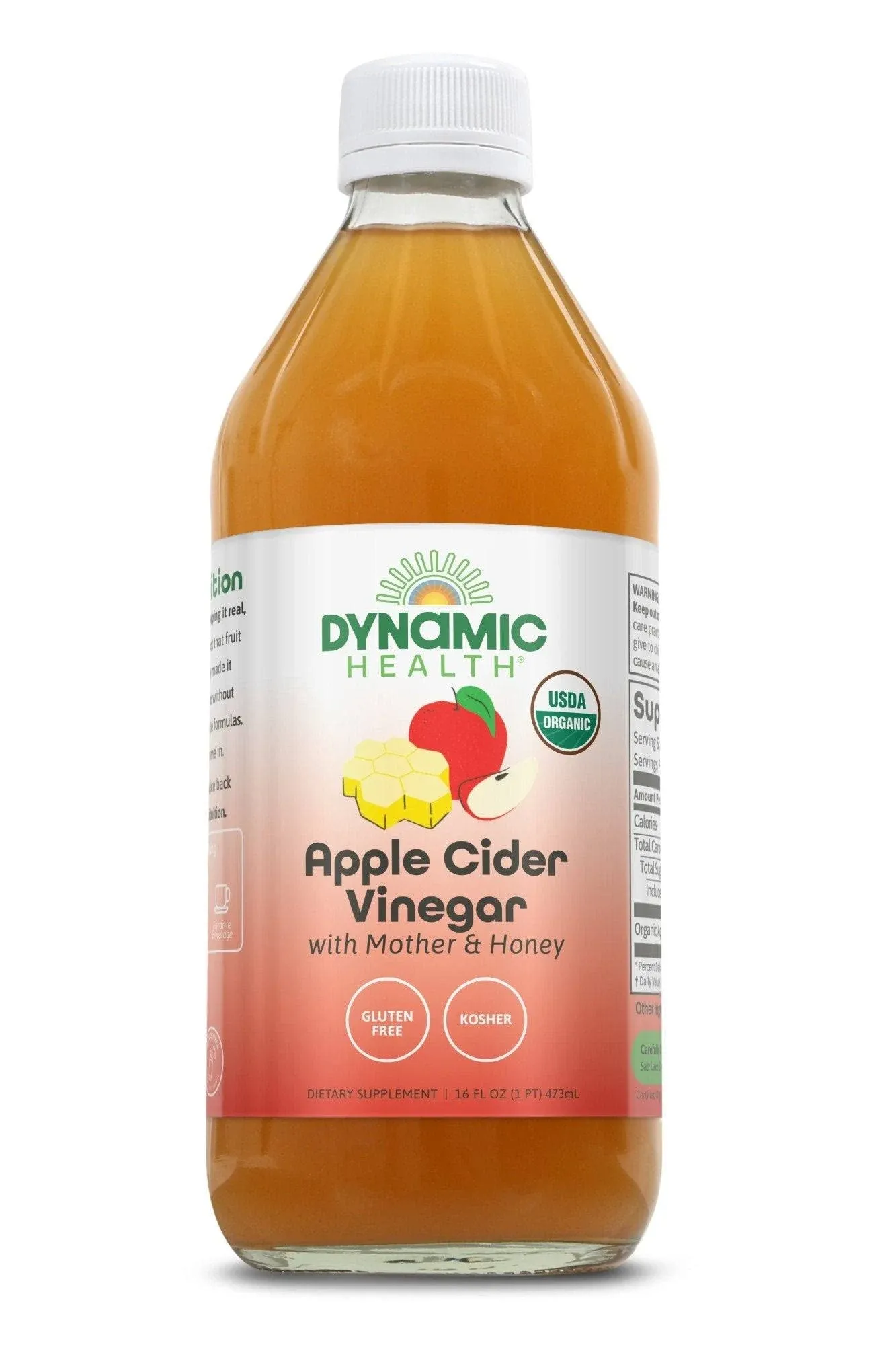 Dynamic Health Apple Cider Vinegar with The Mother and Honey - 16 Oz Glass Bottle