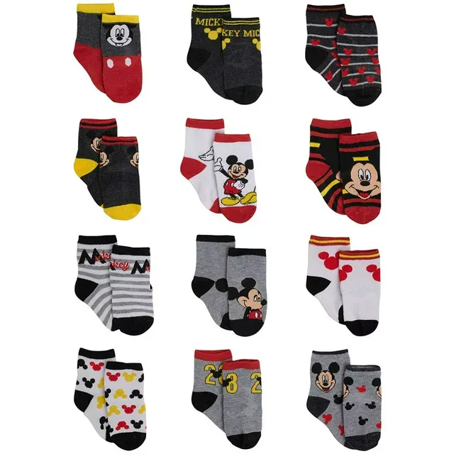 Disney Baby Boys’ Socks - 12 Pack Mickey Mouse, Winnie The Pooh, Lion King, Toy Story (Newborn/Infant)