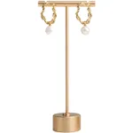 GemeShou Gold Metal Single Pair T Bar Earring Retail Display Stand for show, Tabletop Jewelry Tower Holder for Girl Women【Gold-Round Base Height 5.3"】