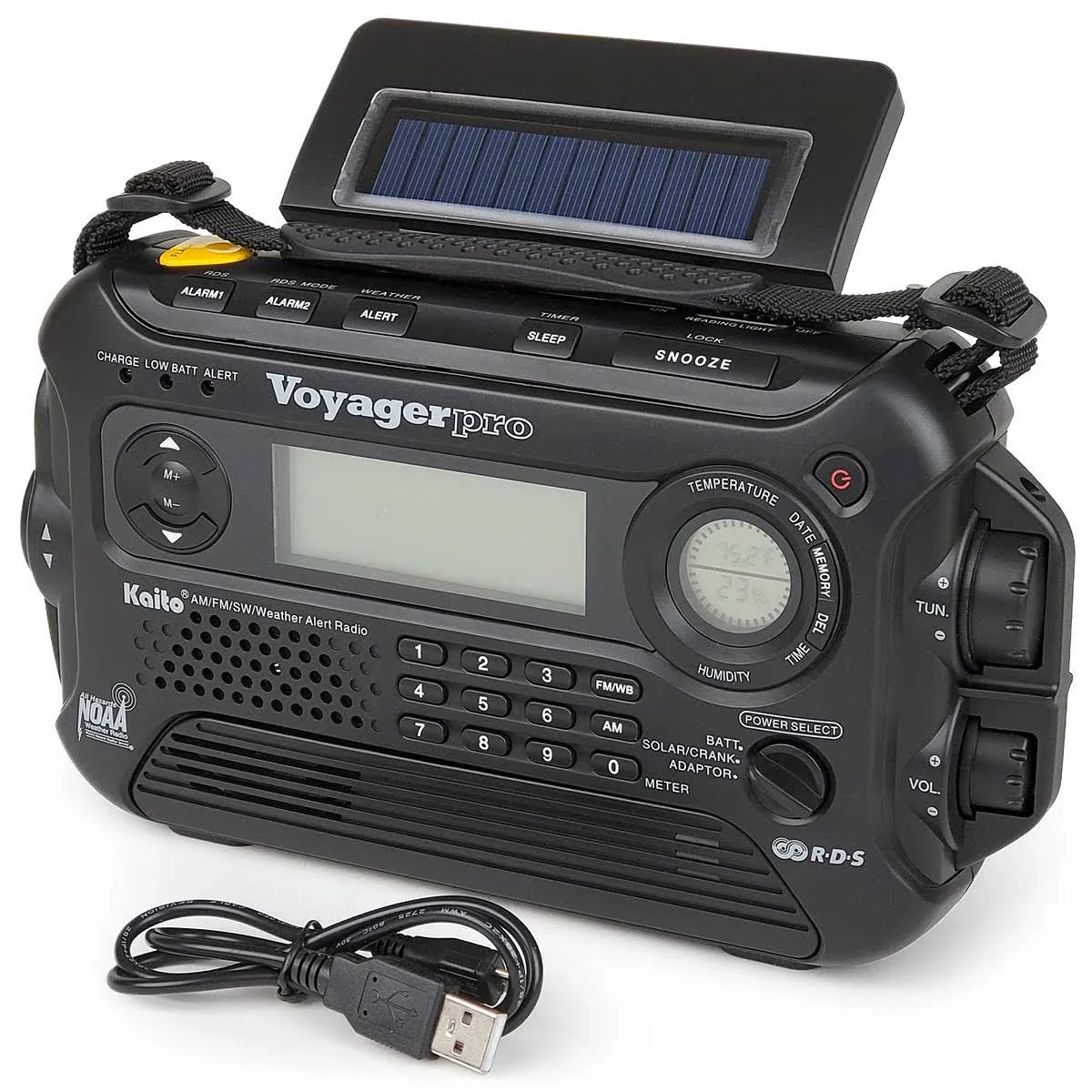 Kaito Voyager Pro Ka600 Digital Solar Dynamo Crank Wind Up Am/fm/lw/sw & NOAA Weather Emergency Radio with Alert, RDS & Smart Phone Charger, Yellow