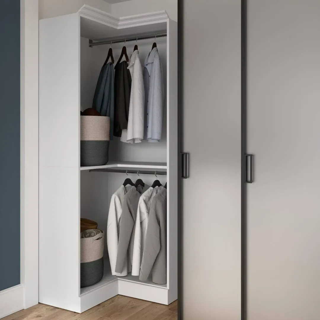 Bestar Versatile Corner Closet Organizer, 36-inch White Wardrobe for Bedroom, Mudroom, Entryway, or Kitchen Pantry