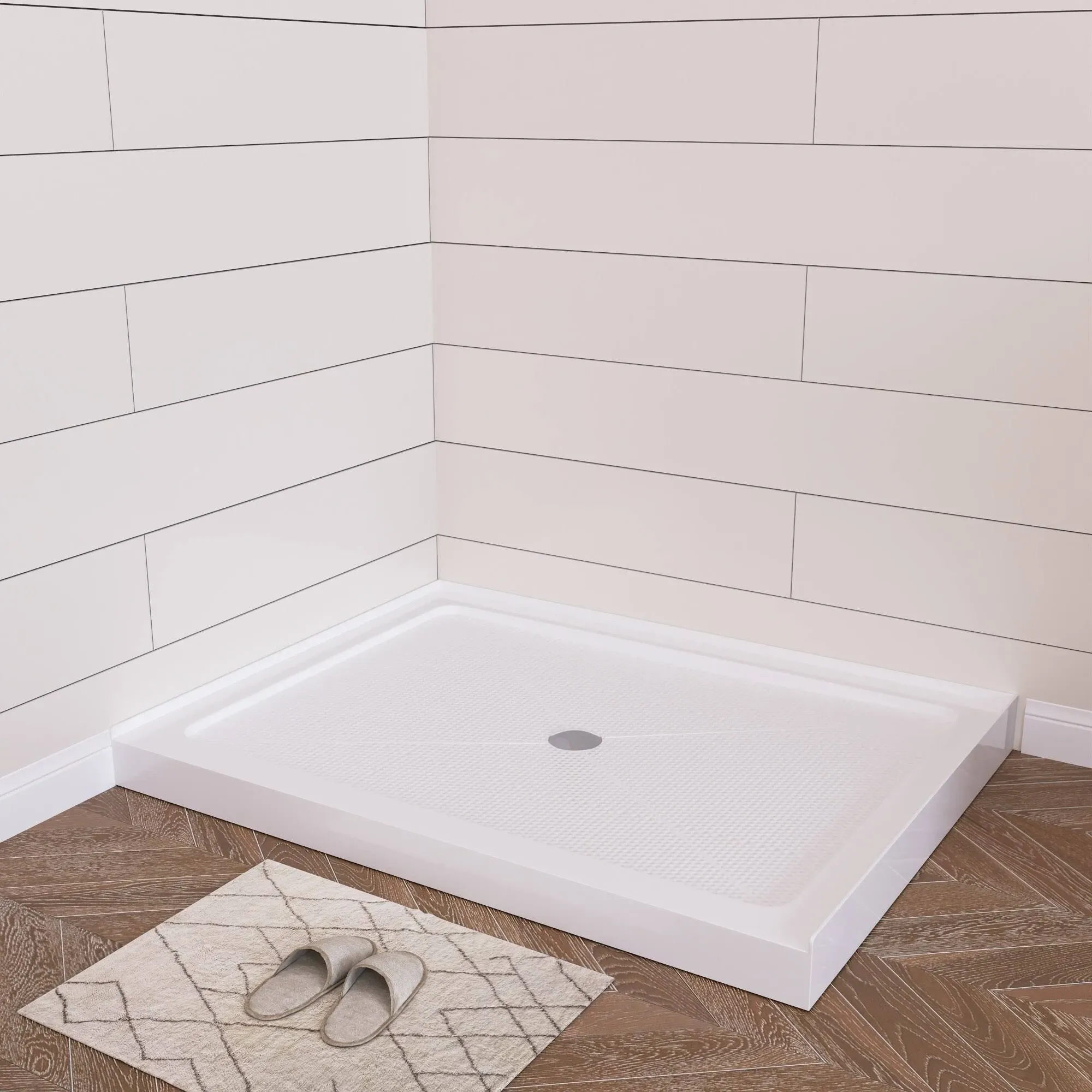 DeerValley DV-1SB0110 Shower Base in White with Single Threshold and Center Drain, Non-Slip Design Size: 3.5" H x 48" W x 36" D