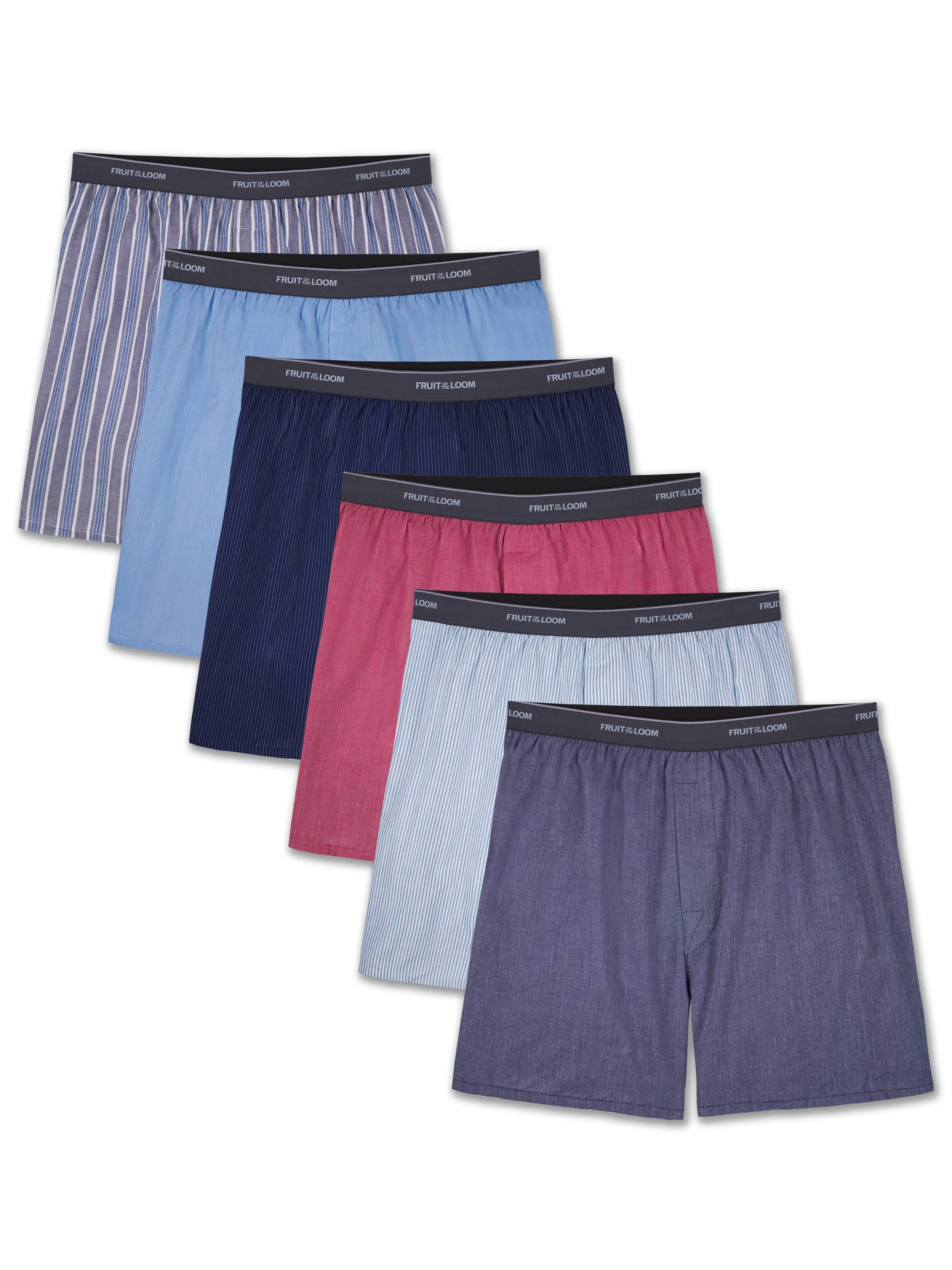 Fruit of The Loom Men's Exposed Waistband Woven Boxers , Assorted 6 Pack