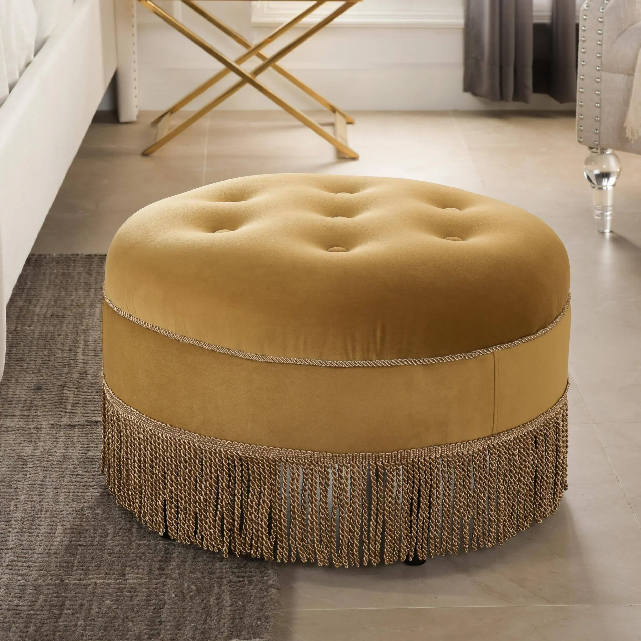 Yolanda 24&#034; Upholstered Tufted Round Accent Ottoman  Small