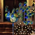 Peacock Garden Decor Outdoor Solar Lights Pathway Stake Metal Lights