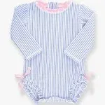 RuffleButts Baby/Toddler Girls Seersucker Long Sleeve One Piece Rash Guard Swimsuit with UPF 50+ Sun Protection