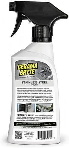 Cerama Bryte High Strength Protective Stainless Steel Appliance Cleaner & Polish Spray with Mineral Oil - 16 oz, Includes Large Microfiber Cloth