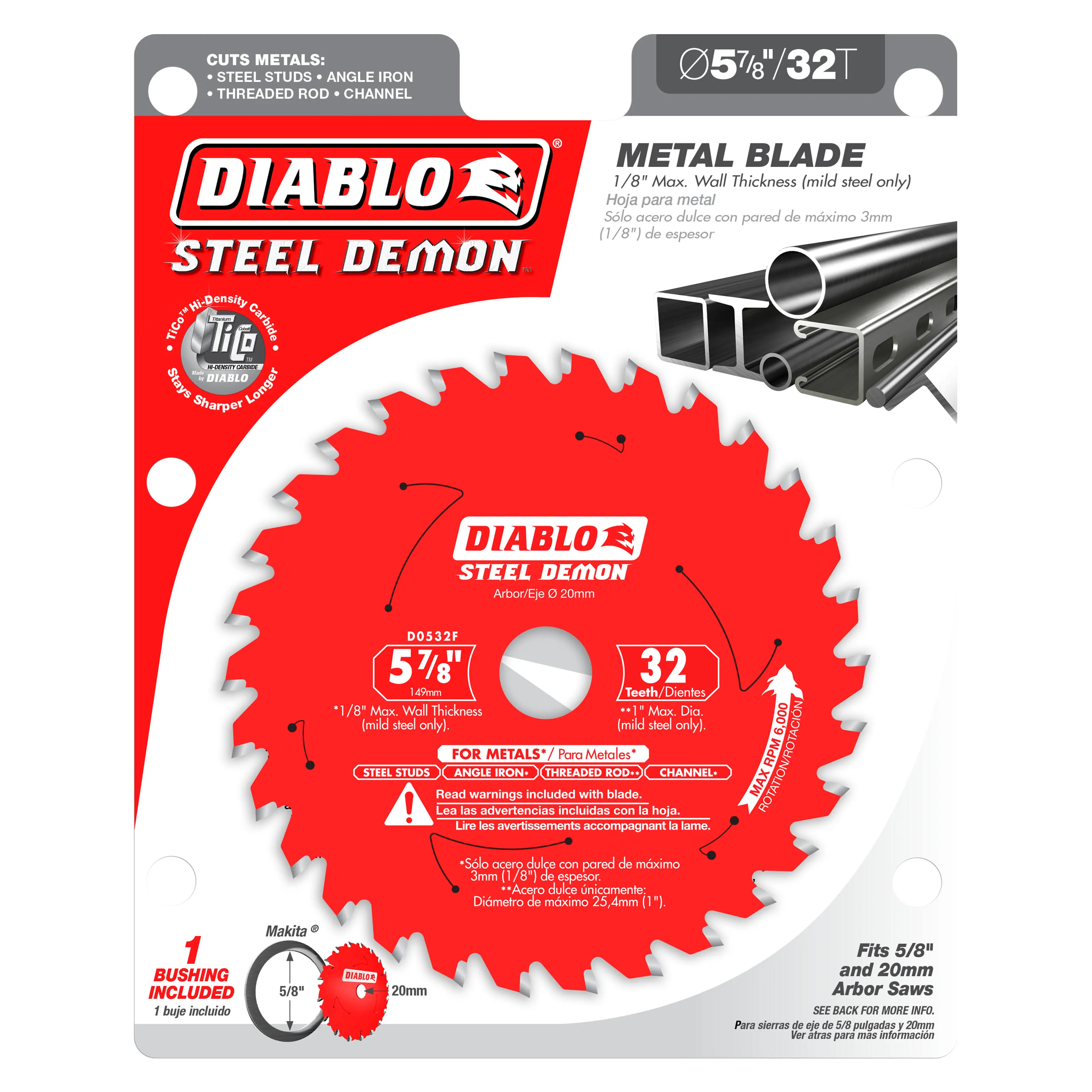 Diablo D0532F 5-7/8 in. x 32 Tooth Steel Demon Carbide-Tipped Saw Blade for Metal