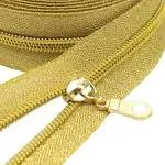 MebuZip 5 Gold Metallic Nylon Coil Zippers by The Yard Bulk Coil Zipper Roll 10 Yards with 25pcs Pulls for DIY Sewing Craft Bags