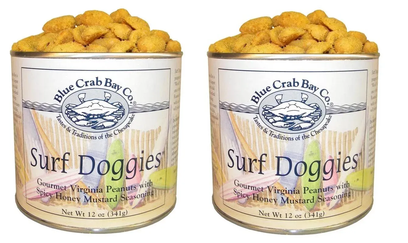 Blue Crab Bay Co. Surf Doggies - Spicy Honey Mustard Peanuts - 12 oz. Tin (Pack of 2)