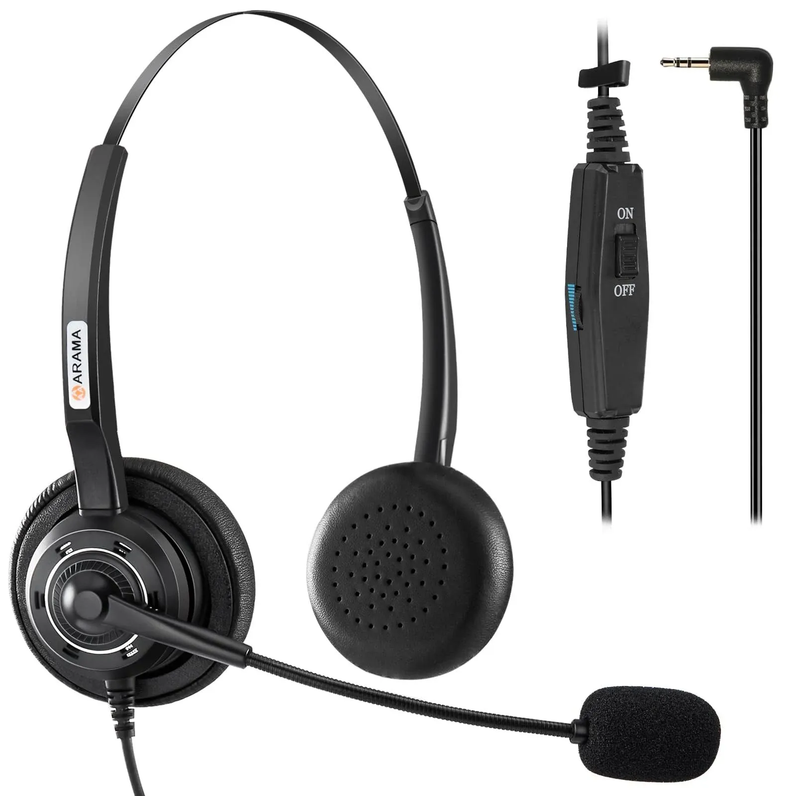 Arama Phone Headset 2.5mm with Noise Canceling Mic & Mute Switch Ultra Comfort ...