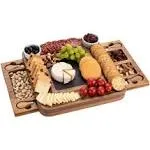 HBlife Acacia Slide-Out Drawer Cheese & Charcuterie Board with Knife Set - Wine and Cheese Platter, Housewarming & Wedding Gift