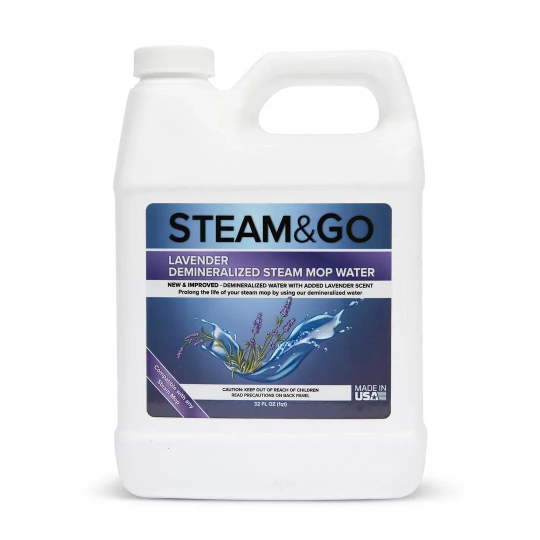 Steam & Go Demineralized Water for Steam Cleaner, PVC Free Floor Cleaner Liquid Compatible with Any Mop Steamer, Ready