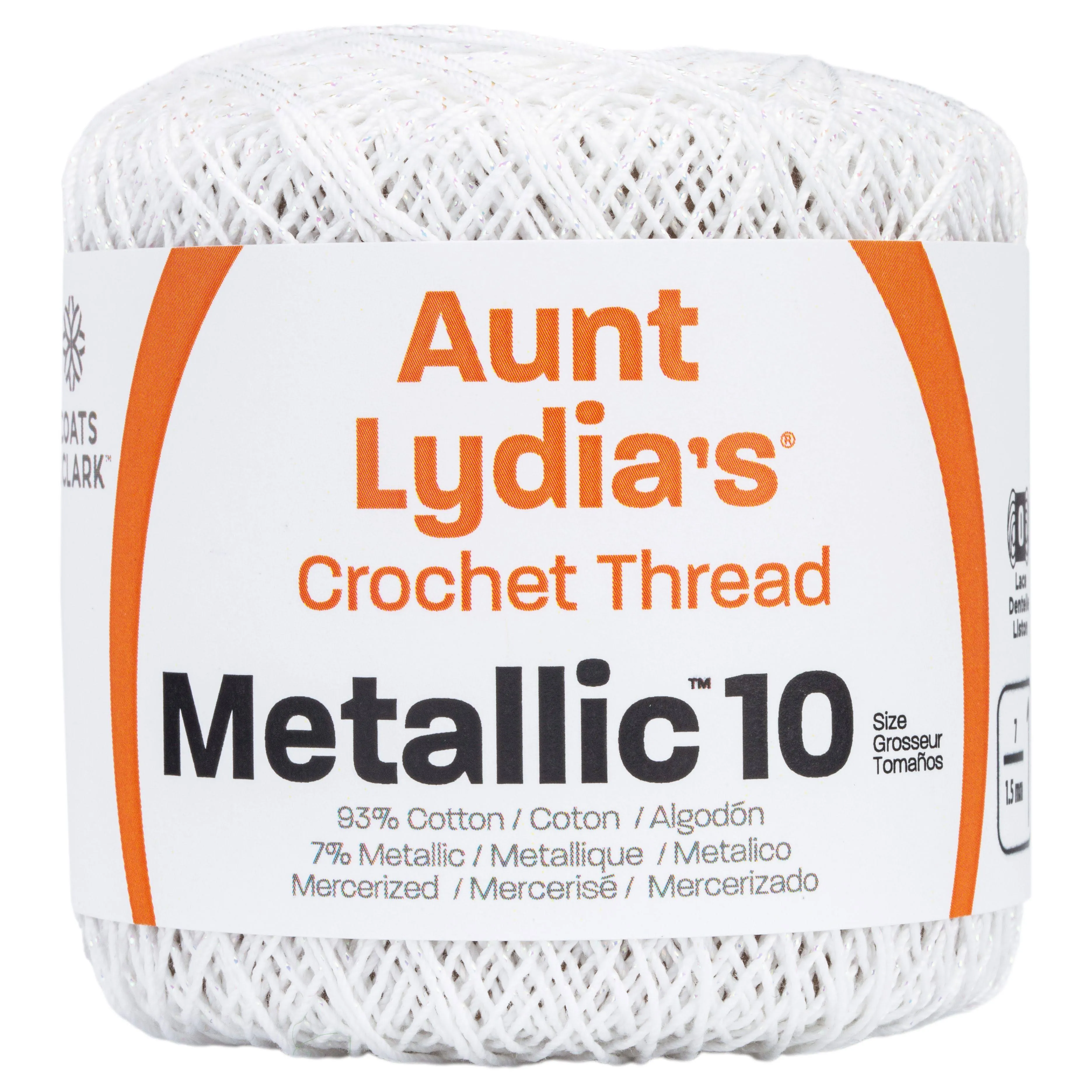 Aunt Lydia's Metallic Crochet Thread Size 10 White & Pearl