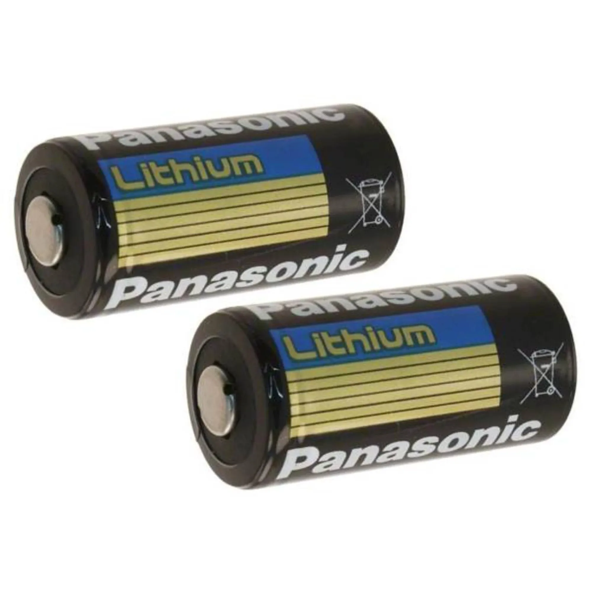 Panasonic BAT002 x 2 CR123A Lithium 3V Photo Lithium Batteries 0.67" Dia x 1.36" H 17.0 mm x 34.5 mm Black Gold Blue Pack of