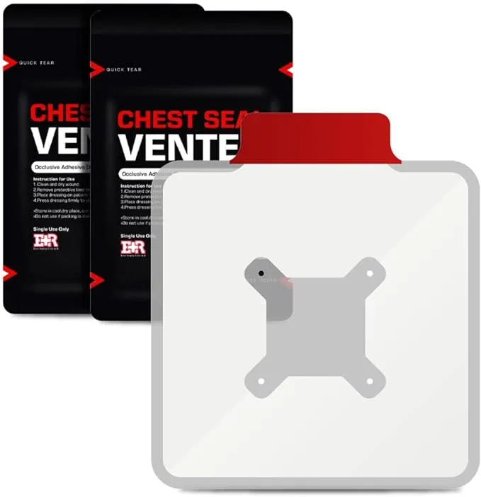 Ever Ready First Aid Vented Chest Seal with Quick Tear - 6.6” Square Occlusive Adhesive Dressing for Open Chest Wounds - 2 Pack