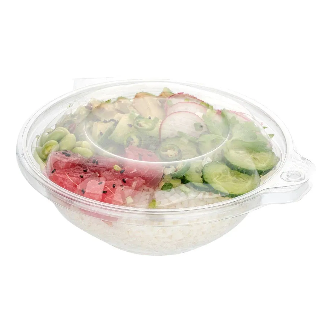 Tamper Tek 24 oz Round Clear Plastic Bowl - with Hinged Lid, Tamper-Evident - 7" x 7" x 2 3/4" - 100 count box