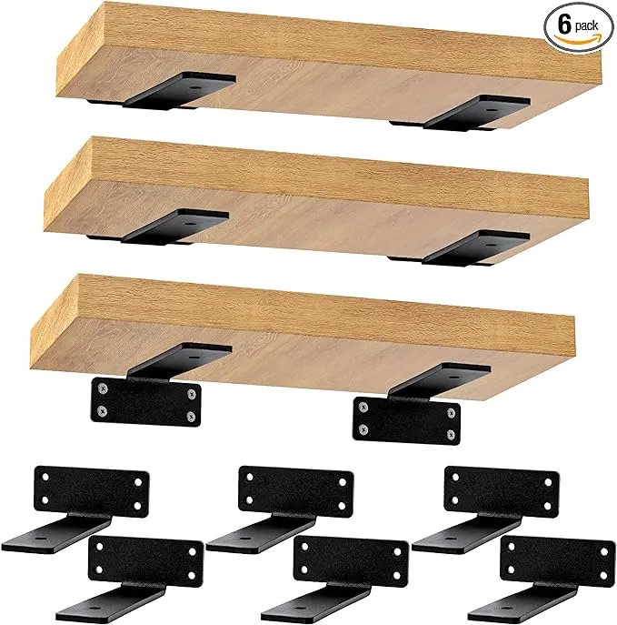 CONNOO Heavy Duty Floating Shelf Brackets, 6 inch Hidden Metal L Brackets for ...