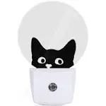 Axayaz Black Cat Dusk to Dawn Round Night Light Cute Animal Pet Curious Kitten with Big Eyes Auto Sensor Lamp Home Indoor Stairway Kitchen Corridor