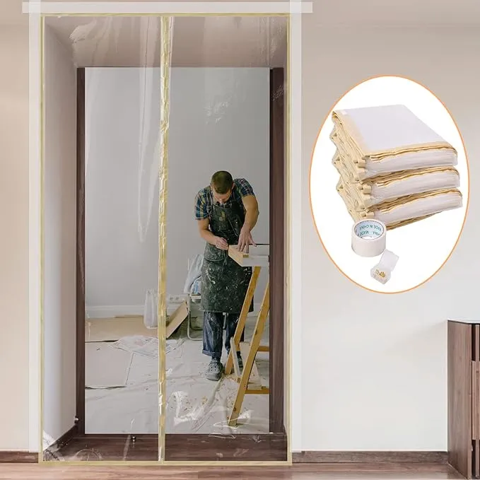 Dust Barrier - Plastic Zipper Door Dust Protection Kit - Construction Door Cover with Zipper Magnect for Room Remodel, Fit Standard Doorway 4'W x 7.5'H (4' x 7.5')