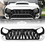 American Modified Heavy Duty Aggressive Front Shark Grille for 2007 to 2018 Jeep Wrangler, JK/JKU, Rubicon, and Sahara Sport Models, White and Black