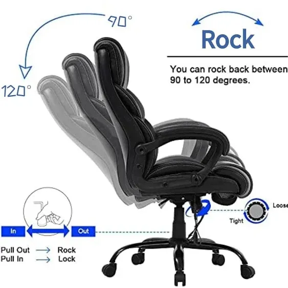 Dkeli Big and Tall Office Chair 400 lb Wide Seat Adjustable Ergonomic Desk Chair w/Massage Lumbar Support, Black