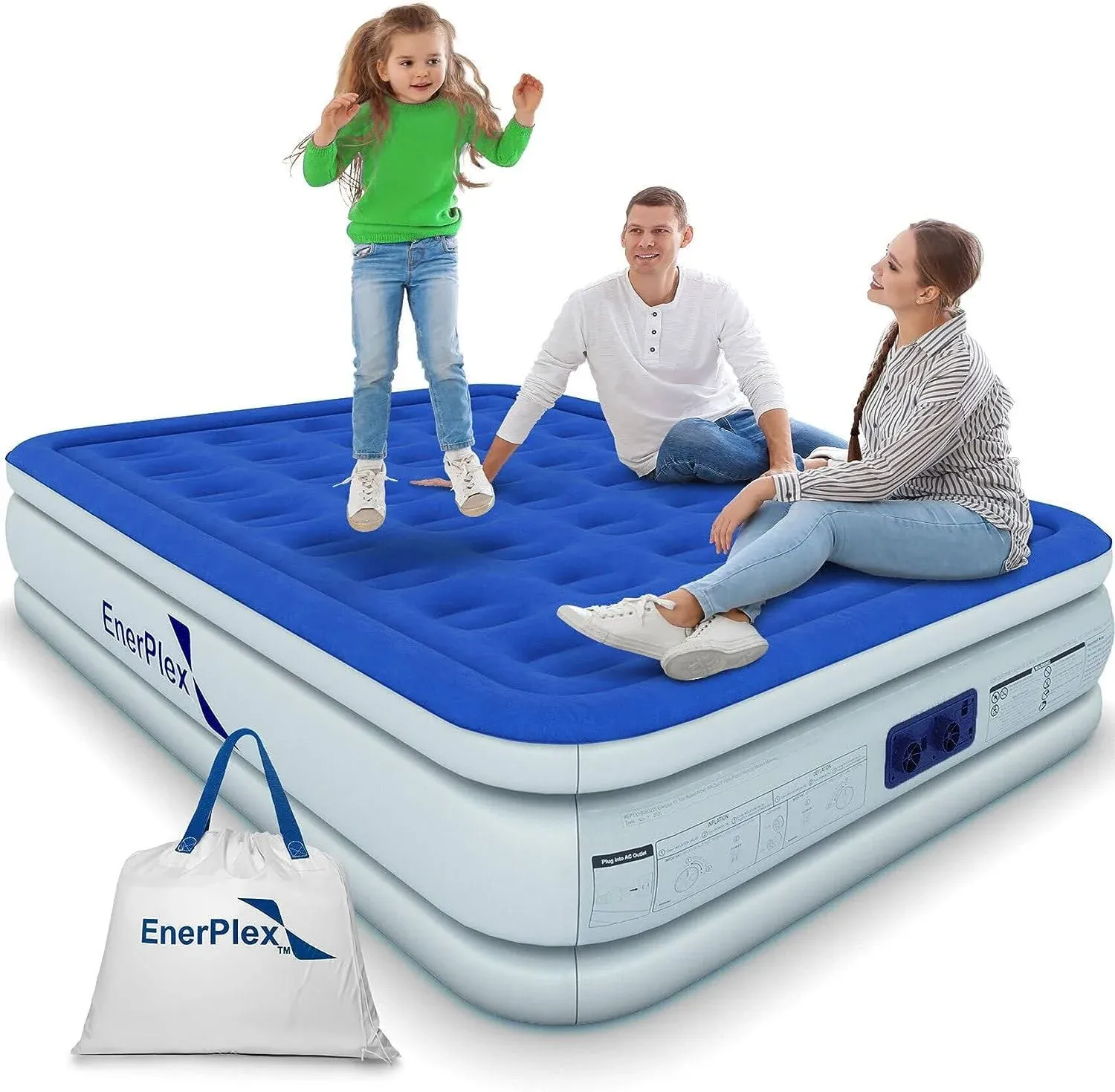 Enerplex Queen Air Mattress with Built-in Pump - 16 inch Double Height Inflatable Mattress for Camping