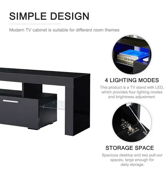 Nrizc Black LED TV Stand for 75 Inch TV, TV Entertainment Center with Storage Drawer, TV Console Table for Living Room