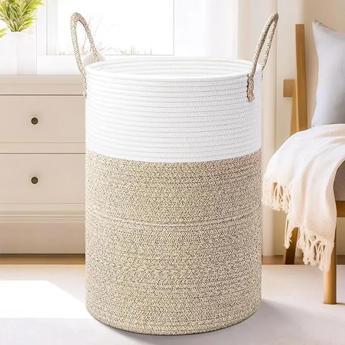 Artfeel Laundry Basket,Woven Cotton Rope Laundry Hamper,60L for Decor Storage of Dirty Clothes,Toys and Blankets in Bathroom,Baby Room and Living