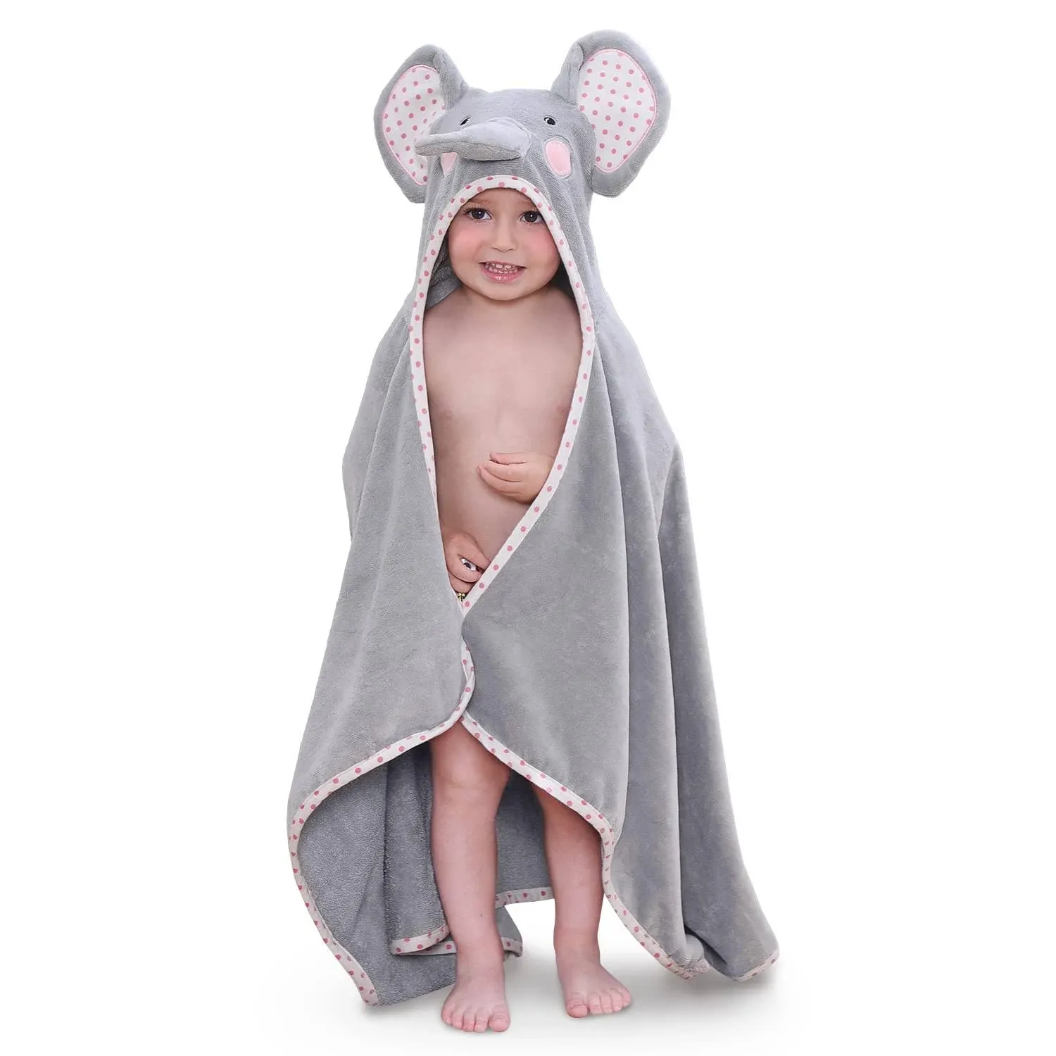 Hooded Towel for Kids 100% Cotton Ultra Soft with Unique Animal Design Large for Infants 3-10 Years (Elephant)