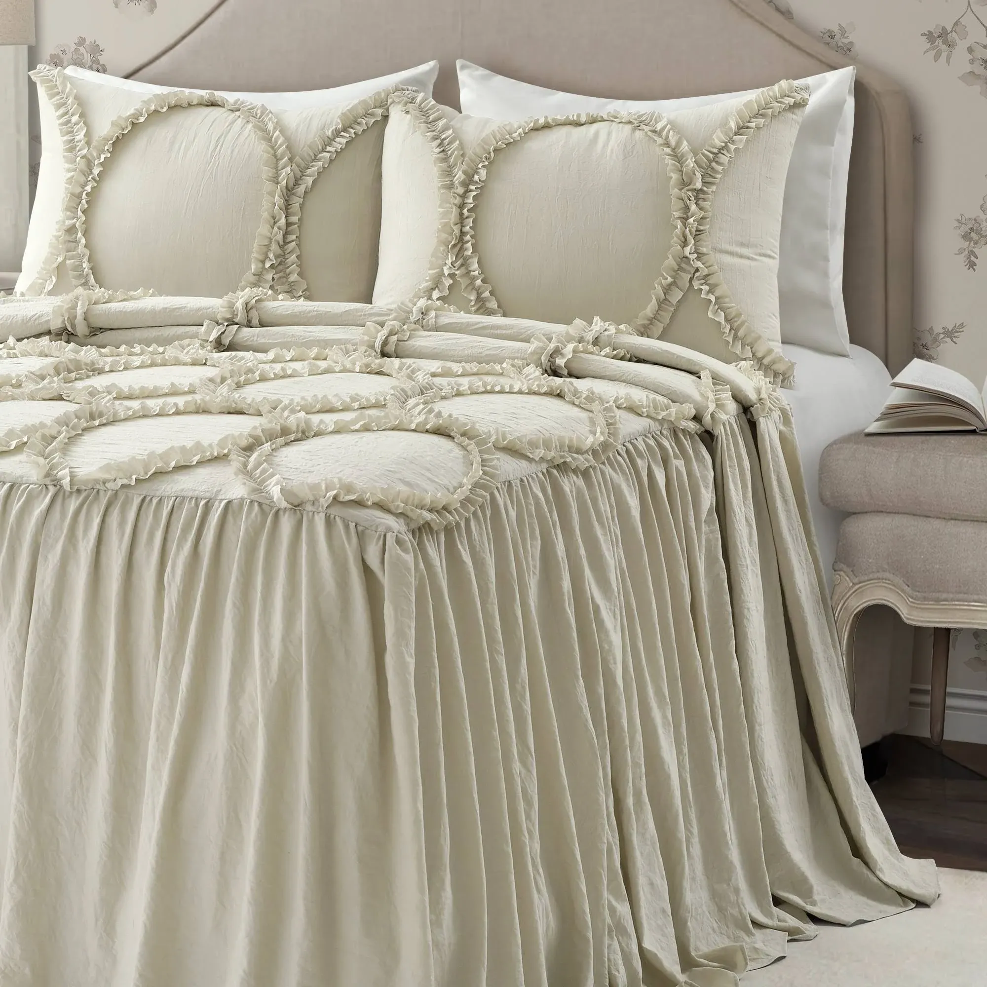 The Gray Barn Peony Grove Ruffled Embroidery 3-Piece Bedspread Set - Neutral - King