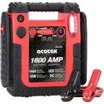 1600 Amp Car Jump Starter Portable Battery Charger, 20000 mAh Emergency Supply Power Pack (Up to 6 L Gas or 6 L Diesel Engine), 12V Auto Lead-Acid Battery Booster with LED Light & USB Ports