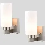 Modern Wall Sconces Set of Two Brushed Nickel Bathroom Vanity Light with Milky White Cylinder Glass Shade