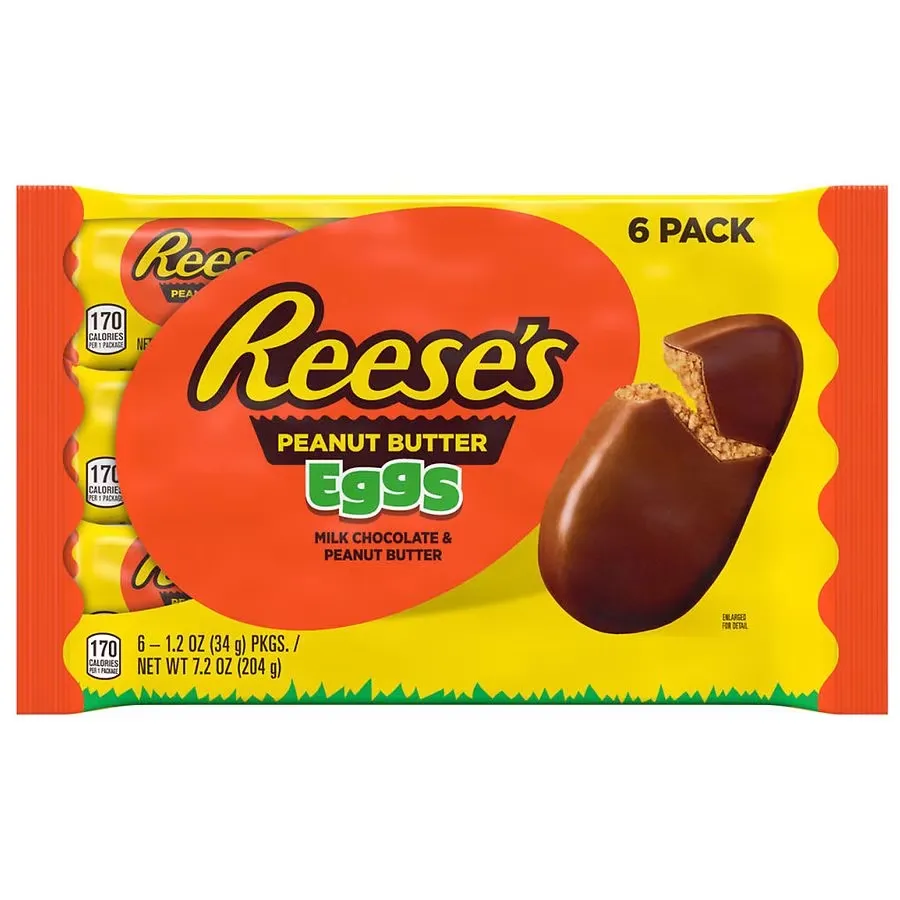 Reese's Milk Chocolate Peanut Butter Eggs Easter Candy, Packs 1.2 oz, 6 Count