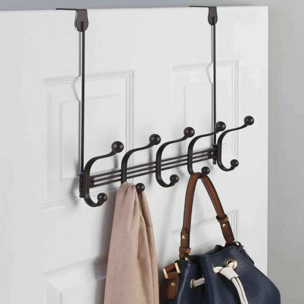 Decorative Closet Over Door or Wall Mount 10 Hook Metal Storage Organizer Rack