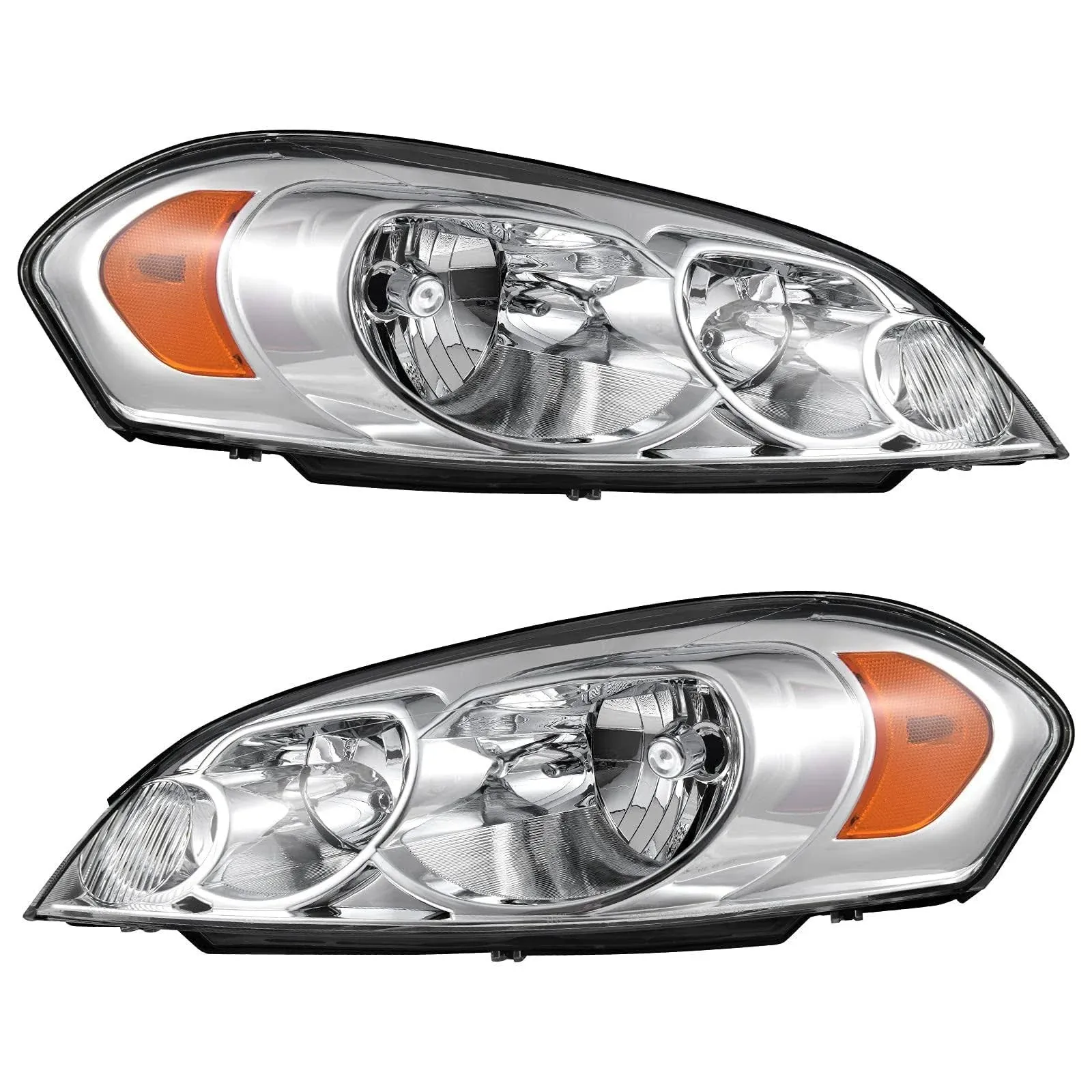 AUTOSAVER88 Headlight Assembly Compatible with 2006-2013 Chevy Impala 2014-2016 Impala Limited 06 07 Chevy Monte Carlo Replacement Headlamp Driving Light Chrome Housing Amber Reflector Clear Lens