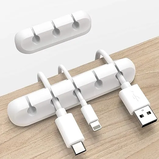 White Cable Clips, Cord Organizer Cable Management, Cable Organizers USB Cable Holder Wire Organizer Cord Clips, 2 Packs Cable Straps for Desk Car Home and Office (5, 3 Slots)